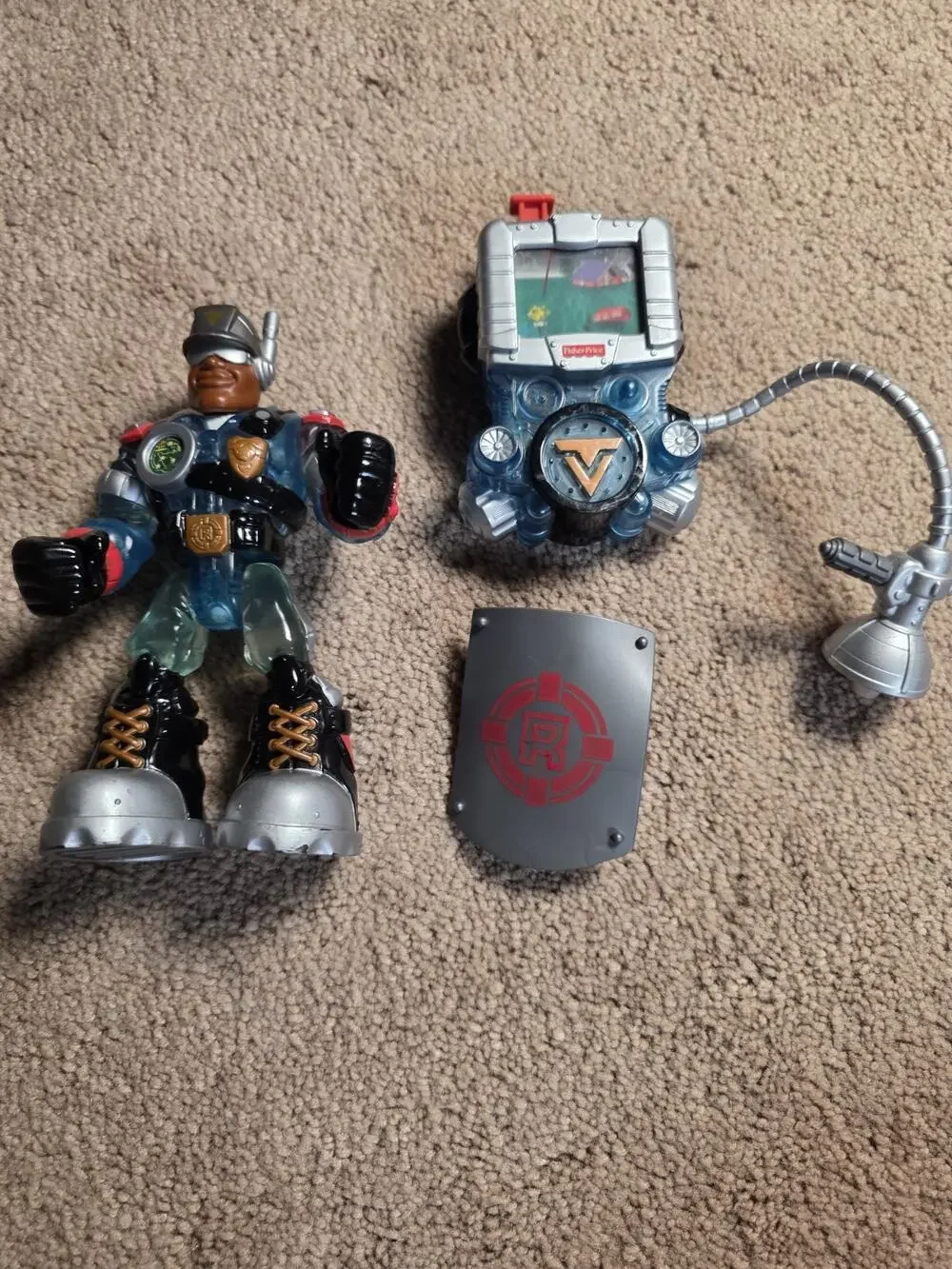 Fisher Price Rescue Heroes Jake Justice Voice Tech Figure Shield Backpack